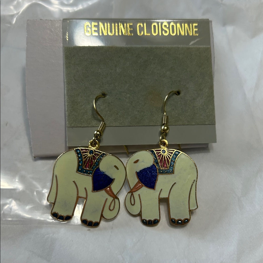 Elegant elephant earrings with vibrant cloisonné design